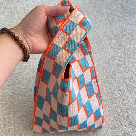 Handbags - 【brand new】Knit Tote Bag – Colorful Check Pattern